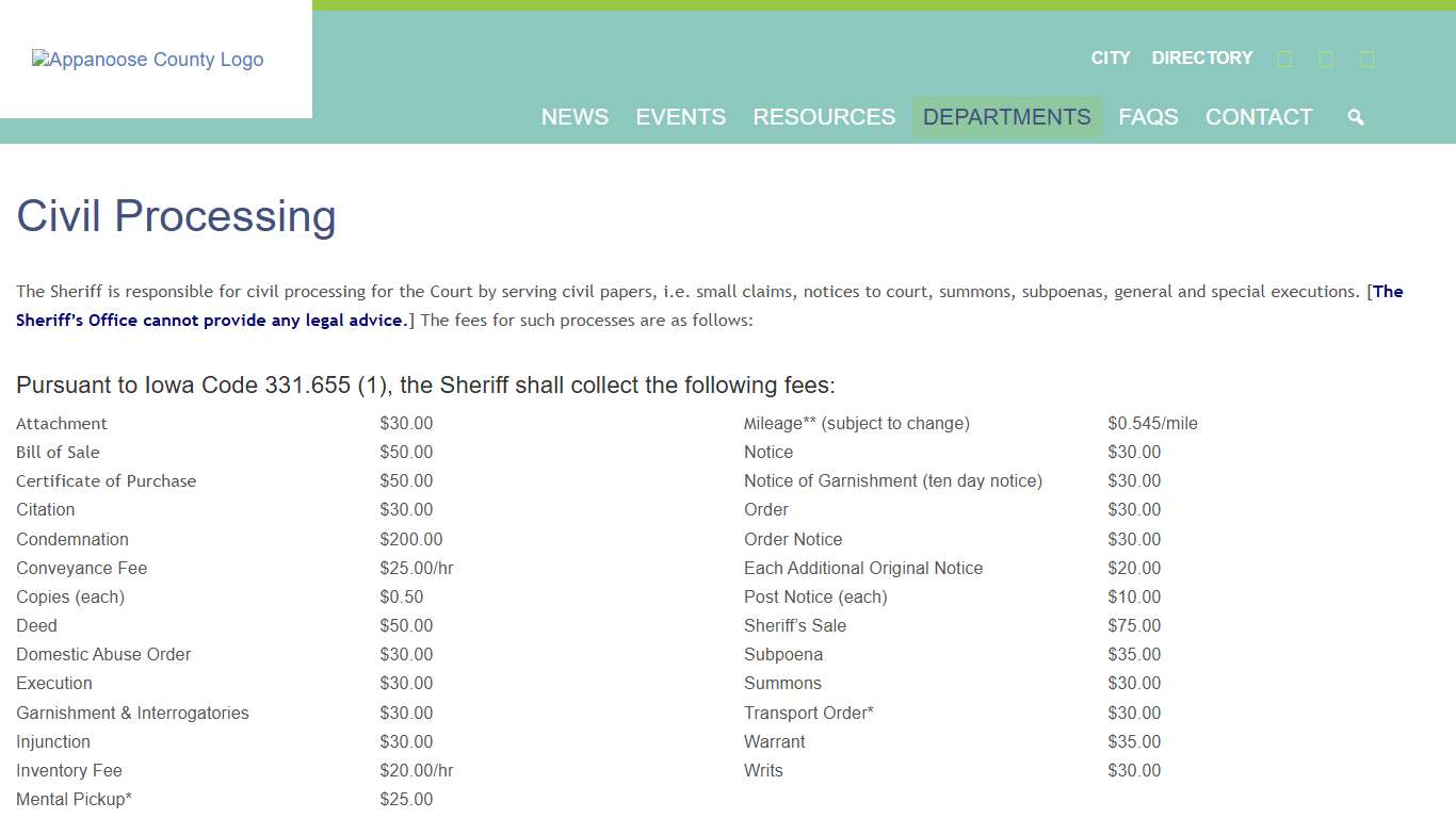 Civil Processing - Appanoose County