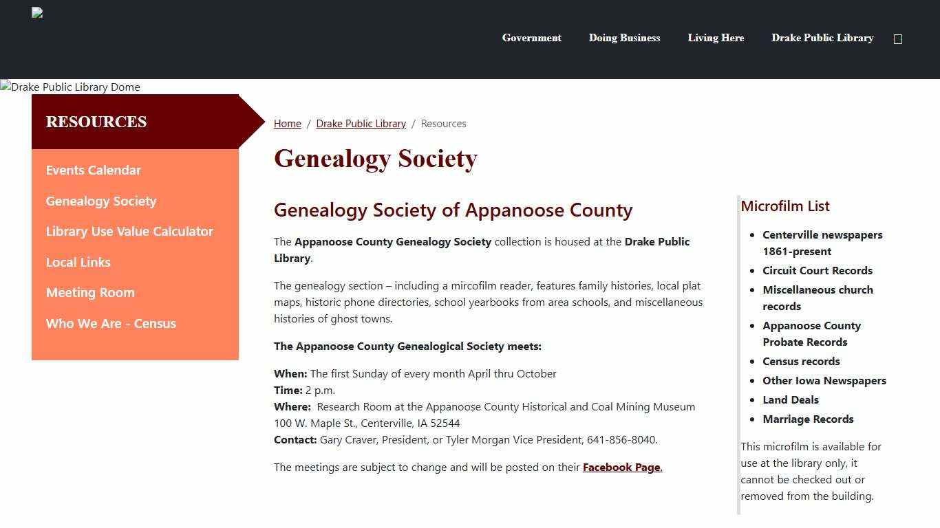 Genealogy Society City of Centerville, IA